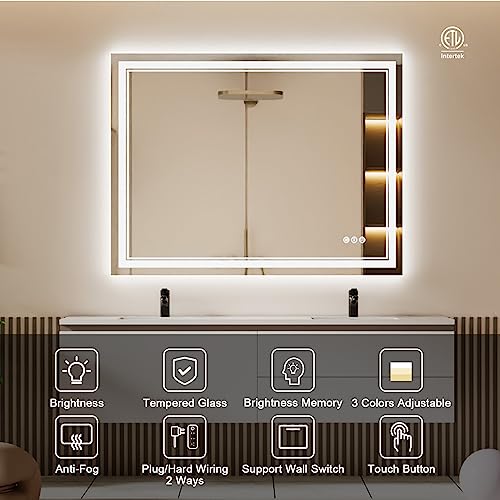 40x30 Inch LED Bathroom Mirror with Lights, Backlit and Front Lighted Bathroom Mirrors for Wall, Anti-Fog Dimmable Memory Shatterproof LED Vanity Mirror for Bathroom