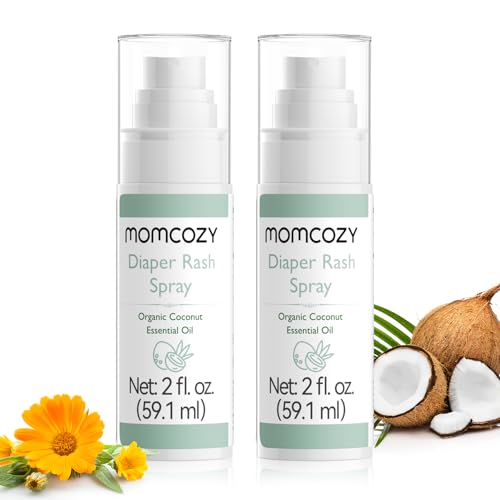 Image of Momcozy Baby Diaper Rash Cream Spray, Single Hand Diaper Spray Daily Use for Skin Care, Natural Ingredients Coconut Diaper Cream, Fragrances Free Hypoallergenic for Sensitive Skin, 2 oz(2 ct)