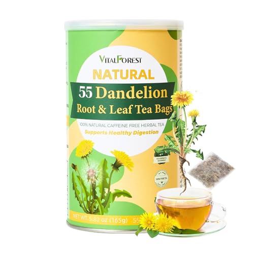 60 Dandelion Tea Bags, 3g/Bags 6.35oz, VitalForest Natural Dandelion Leaf and Root Tea, Dried Dandelion Root Tea Leaves, Caffeine Free, Herb Diente De Leon