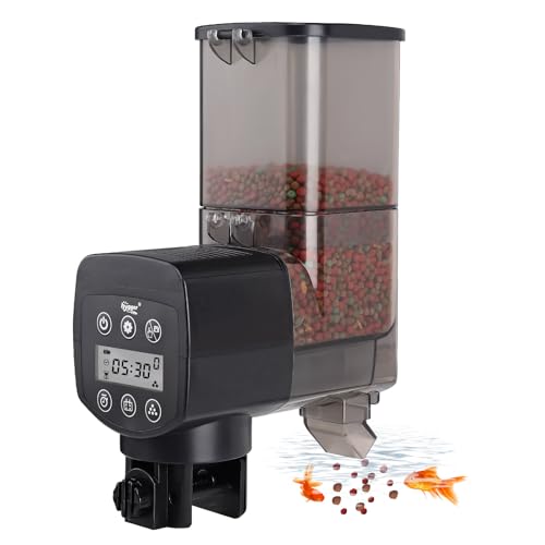 hygger Automatischer Futterspender Fische, 350ml Futterautomat Aquarium für Koi Fische Teich mit LCD Display Controller Fish Feeder Automatic für Weekend Holiday(Battery Not Included)