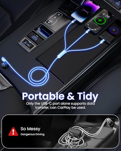 Image of Opluz USB C Cable, Colorful Gradual Light up Multi Charging Cable 3 in 1 Type C Charger Fast Charging 60W Led USB Type C Cord Compatible with iPhone 17 /16 /15 /14 /13 /12 /11, Galaxy,pad,Pixel 4FT - Blue