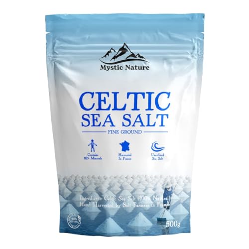 Mystic Nature Fine Ground Celtic Sea Salt - 500g | 100% Natural Celtic sea Salt | Organic Farmers & Growers Certified | Uniquely Harvested In France Providing Exceptional 82+ Minerals | UK Brand