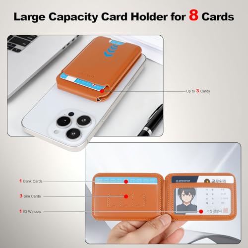 Image of Men's Magnetic Leather Wallet, MagSafe RFID Card Holder with Stand Brown