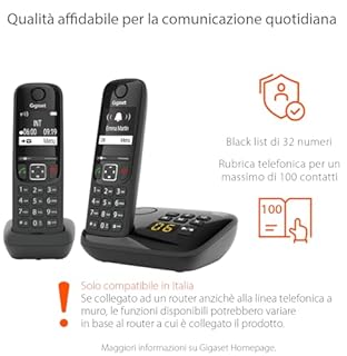 Gigaset AS690A Duo Telefono Cordless, 2 Portatili + Segreteria, Vivavoce Alta Qualità, Tastiera Illuminata ed Ampio Display, Lista Chiamate Fatte, Ricevute e Perse [Versione Italiana]