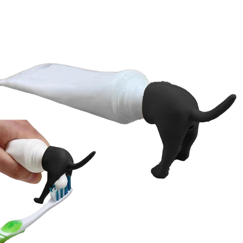 Pooping Dog Butt Toothpaste Topper, Pooping Dog Butt Toothpaste Caps, Funny Pooping Puppies Toothpaste Dispenser, Funny Toothpaste Squeezer Dispenser Bathroom Prank Gift (Black)