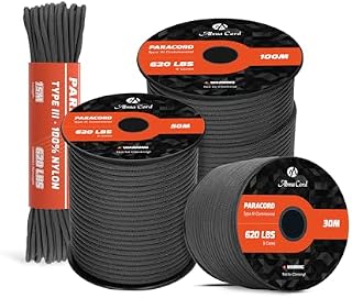 Abma Cord Paracord 620lbs 4mm Nylon Rope 9 Strands (15m-30m-50m-100m) Type III Parachute Cord - Max. 280kg - Forest Camo, 30m