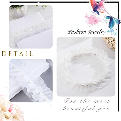 Wedding Garters for Bride White Lace Bow Garter Belt Pearl Butterfly Lace Thigh Leg Ring Handmade Stretch Toss Garter4