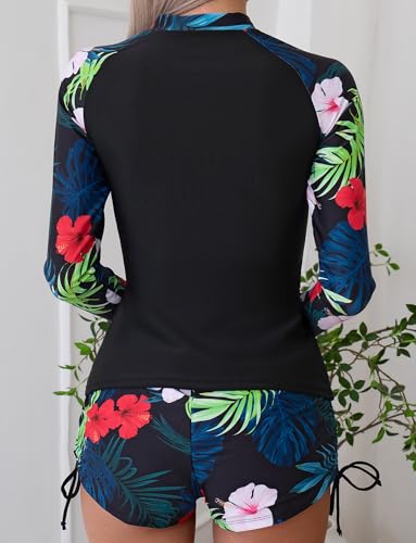 FEOYA Women Two Piece Rash Guard Long Sleeve Zip Front Swimsuit UPF 50+ Swimwear Surf Suit2