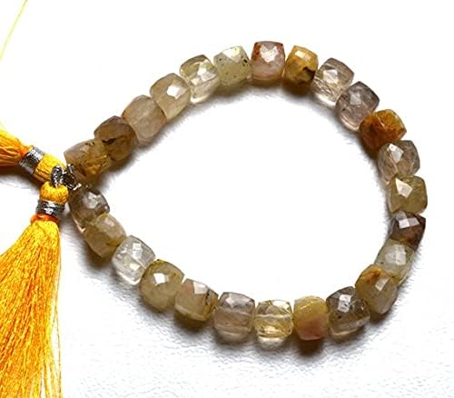 Quartz rutilé micro faceted cube shape beads perles naturelles 7mm création bijoux DIY