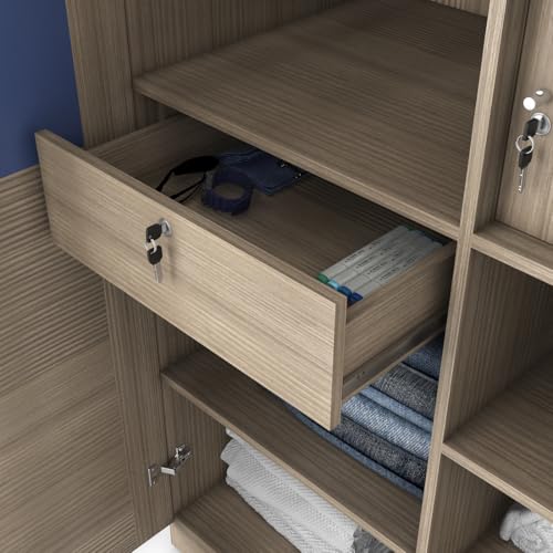 Image of Spacewood Coral Wardrobe | 3 Year Warranty | Almirah, Cupboard, Almari, 2 Door Wardrobe, 2 Drawer (1 Lock Drawer) and 1 Hanging Space & 1 Internal Locker |Engineered Wood| Drift Wood WP