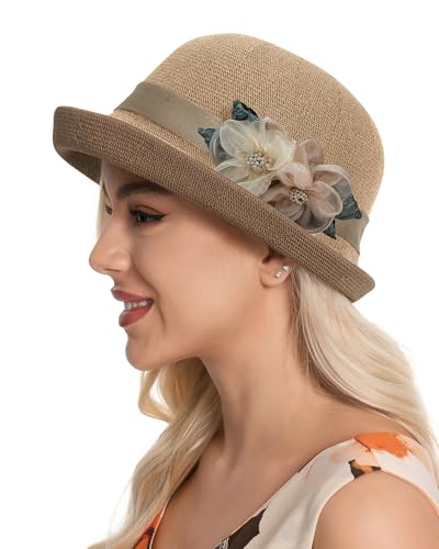Nawati Elegant Flowers Bucket Hat for Women - Fashion Breathable Sun Hat with Vintage Floral Design, Casual Cloche Hat for Beach, Garden, Church & Daily Wear