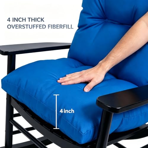 Image of QILLOWAY Tufted Outdoor Chair Cushion Set of 4, Waterproof 43x20x4 Inch Non Slip Replacement Pad for Wicker Lounge Patio Furniture, Marine Blue