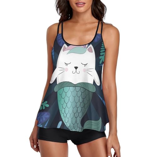 Bikini avec short de garçon tankini licorne sirène pour femme