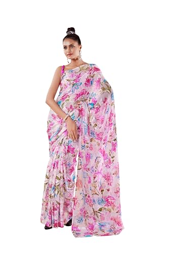 Image of Garden Vareli Summer Roganza Viscose Brasso Floral Print Saree with Unstitched Blouse Piece