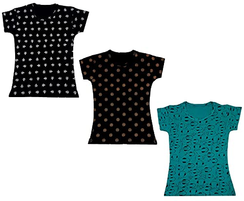 Image of indi weaves Girls Printed Cotton Half Sleeves Tshirts (Pack of 3)