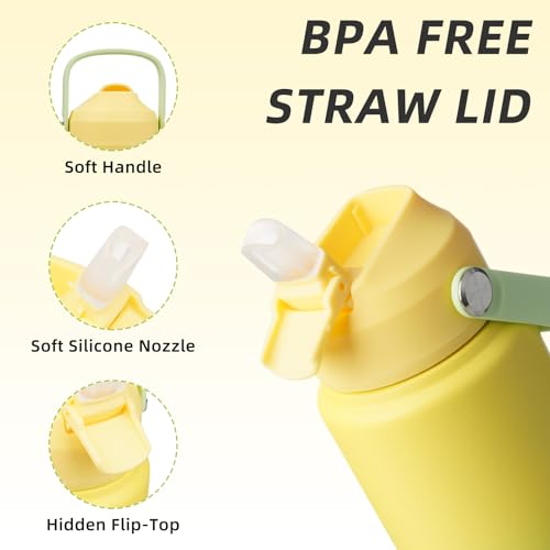 Image of BJPKPK Water Bottle with Straw Lid, 24oz Vacuum Insulated Water Bottles, Metal Stainless Steel Thermo for Sports, Travel, BPA Free Leak Proof Thermo, Cups, Flasks, Tumblers,Fresh Green
