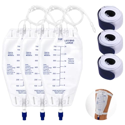 750ml Nephrostomy Drainage Bag 3 Pack Drainage Bag with 24-inch Silicone Tubing Twist Drain Valve with 3 Pcs Soft Reusable Elastic Straps