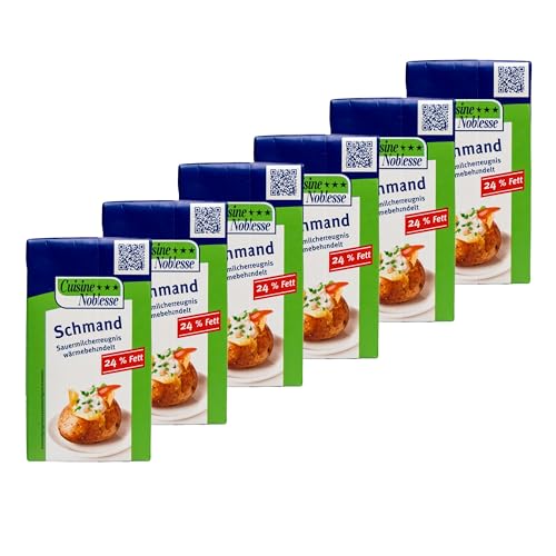 Cuisine Noblesse - 6er Pack Schmand haltbar 24% Fett in 1 kg Packung - H-Schmand Sauermilcherzeugnis wärmebehandelt ideal zum Kochen - Für die Gastro und Großverbraucher
