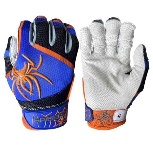 Spiderz 2023 PRO Adult Baseball/Softball Batting Gloves, XX-Large, Black/Royal/Orange