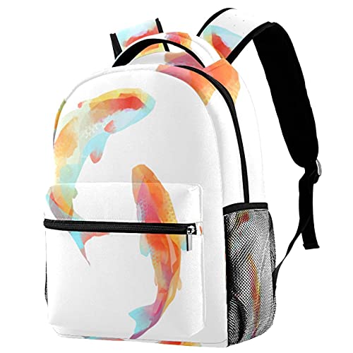 Sac à dos de voyage aquarelle koi pour campus et loisirs avec porte-bouteille