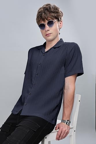 Image of SWADESI STUFF Men's Relaxed Fit Striped Short Sleeve Button-Down Casual Shirt