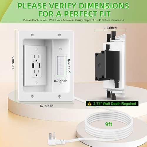Gestion des câbles TV et cordon mural encastré avec ports USB et prises