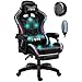Produktbild HEPVET Gaming-Stuhl Mit LED-Licht, Ergonomischer Stuhl Mit Bluetooth-Lautsprecher, Executive-Massage-Bürostuhl Mit Massage-Lendenkissen, Geeignet Für Büro, Schlafzimmer, Gaming-Hotel (Color : Black)