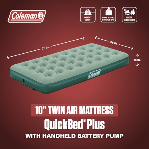 Image of Coleman 10 inch Quickbed Plus Twin Air Mattress | for Indoor and Outdoor Use | Includes PowerTouch D Cell Air Pump