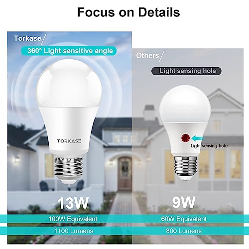 Torkase Dusk to Dawn Light Bulbs, 13W E27 Led Light Sensor Bulb 100W Equivalent - Image 4