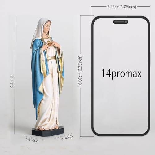 BC Katolickie Niepokalane Serce Maryi Figura, Figurka Maryi Panny, Błogosławiona Matka do domu, prezenty religijne dla mamy, dekoracja katolicka 15 cm H Klasyczna renesansowa rzeźba arcydzieło firmy