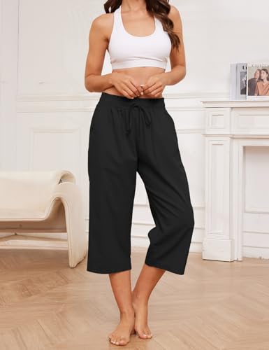 Women's Capri Pants Baggy Lounge Drawstring Pants Plus Size Wide Leg Croped Pants with Pockets3