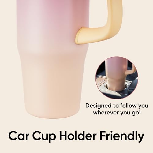 Image of Fijinhom 32 oz Tumbler with Handle, 304 Stainless Steel Insulated Water Bottle Keeps Cold 24 Hours, Water tumbler with flip straw, Insulated Coffee Mug, Travel Cup for Sports & Gifts, Honey Peach