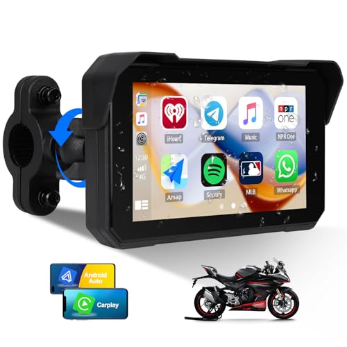 Pantalla GPS CarPlay para moto con reproducción inalámbrica y Android Auto, pantalla táctil portátil impermeable de 5 pulgadas Pantalla GPS CarPlay para motocicleta con soporte Bluetooth + sistema de