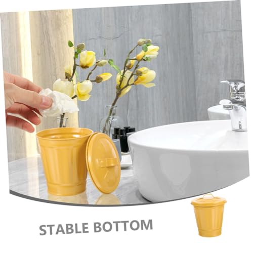 Basurero pequeño metálico con tapa diseño vintage amarillo miniatura 5