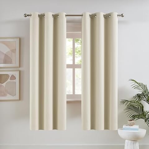 DUALIFE Cream Beige Room Darkening Curtains 42 x 63 Inch Length for Bedroom Thermal Insulated Grommet Curtains Buttercream, 1 Pair Cover