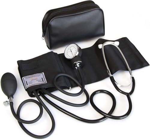 Home Blood Pressure Monitor Three-piece Set, Lncluding Manual Blood Pressure Monitor, Stethoscope and Portable Leather Case (Black)