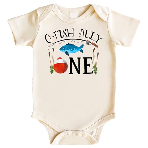 Olive Loves Apple O-Fish-Ally One Bodysuit for Baby Boys Fishing Themed First Birthday Outfit