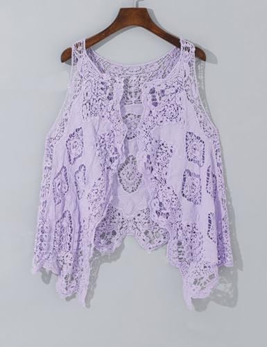 Image of FindThy Women's Hollow Knitting Stitch Cardigan Open Front Draped Boho Hippie Crochet Vest