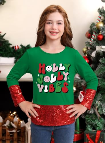 BesserBay Girls Christmas Printed Sequin Patchwork Long Sleeve Shirt 4-12 Years4