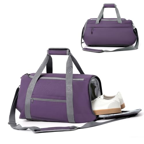 Zedelmaier Sporttasche Damen Herren Reisetasche Wasserabweisend Sporttasche mit Schuhfach Leichte Gym Bag Reisetasche Handgepäck 30L, Lila