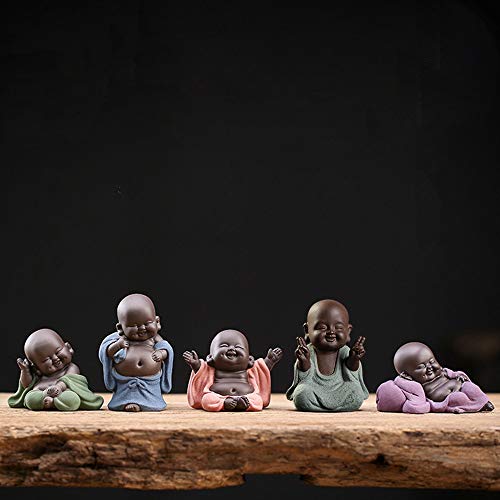 Colección de 5 Budas sonrientes adorables de cerámica miniatura 2
