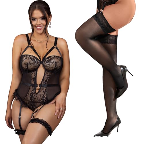Body porte-jarretelles ohyeahlady avec bas nylon complet ensemble guêpière noir M-L