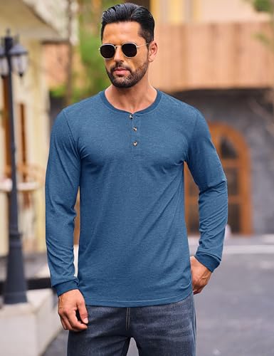 Cotrasen Mens Henley Long Sleeve Shirts Cotton T-Shirts 3 Button Tops Fashion Casual Basic Tee3