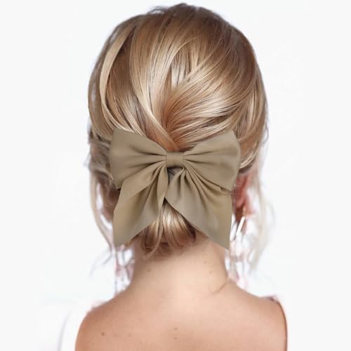4 Piezas de Lazos para el Cabello para Mujeres, Clips de Pelo con Cinta de Satén, Accesorios de Peluquería para Bodas y Navidad (Negro, Blanco, Marrón oscuro, Marrón claro) miniatura 5