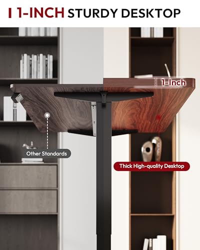 Image of SANODESK Electric Standing Desk 60 x 24 Inches Whole-Piece Desktop Height Adjustable Stand Up Desk w /6-Button Controller Ergonomic Computer Desk for Home Office, White Frame + Mahogany Tabletop