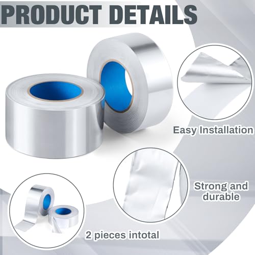 Image of Nuanchu 2 Pcs Aluminum Foil Tape 3.9 Mil 2 Inch x 216 ft +3 Inch x 216 ft Aluminum Tape for HVAC, Metal and Pipe Repair, Ductwork, Exhaust Pipe, Insulation, Dryer Vent, Waterproof and Heat-Resistant