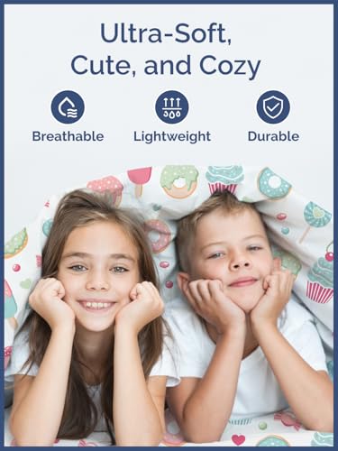 Image of Kids Full Size Sweets Bed Sheets - 4 Piece Kids Sweets Sheet Set | Sweets Themed Bedding, Ultra-Soft, Cute & Cozy, Breathable & Machine Washable, Kids Bed Set for Boys, Girls, Teens & Toddlers