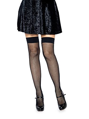 Leg Avenue Women s Nylon Fishnet Thigh Highs, Black, One Size