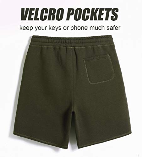 Caloleyng Mens Cotton 8" Long Casual Lounge Fleece Shorts Pockets Jogger Athletic Workout Gym Sweat Shorts Army Green #TOP1
