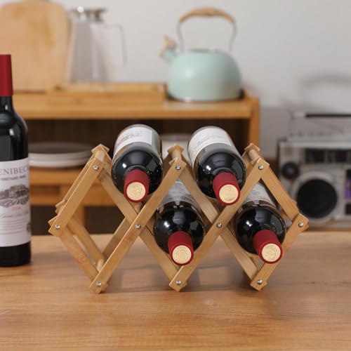 حامل زجاجات مصنوع من الخشب من اريكسول يكفي 6 زجاجات، منظم قابل للطي مناسب لزجاجات زيت المطبخ والصلصات والماء بلمسة نهائية أنيقة للمنازل العصرية